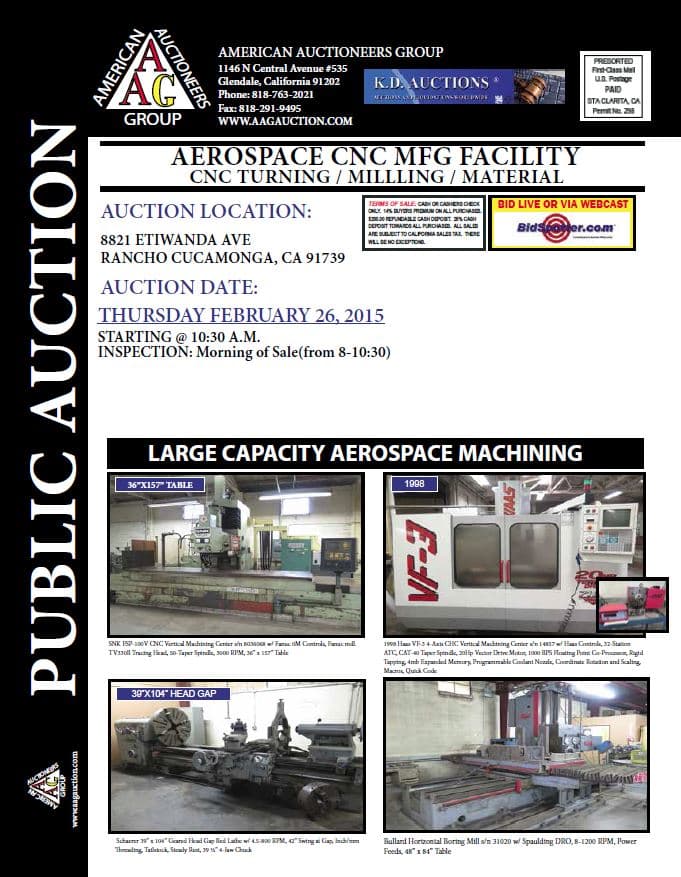 Aerospace CNC Machining Facility — Complete Liquidation, Rancho Cucamonga CA
