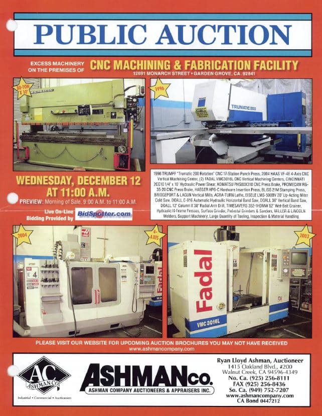 CNC Machining & Fabrication Shop — Complete Closure, Garden Grove CA