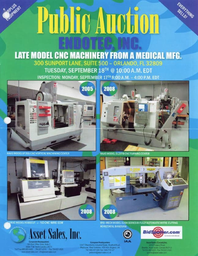 Endotec Inc — Medical Device Manufacturing Liquidation, Orlando FL