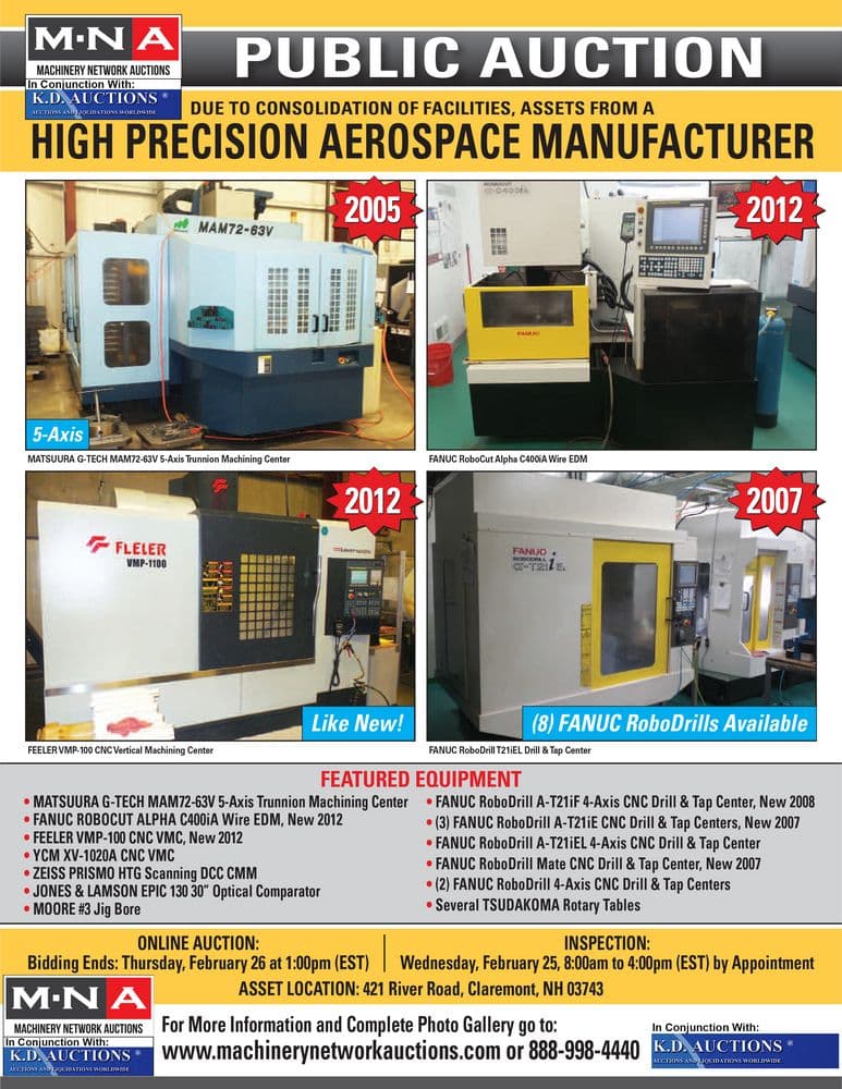 High-Precision Aerospace Manufacturing Facility — Complete Liquidation, Claremont NH