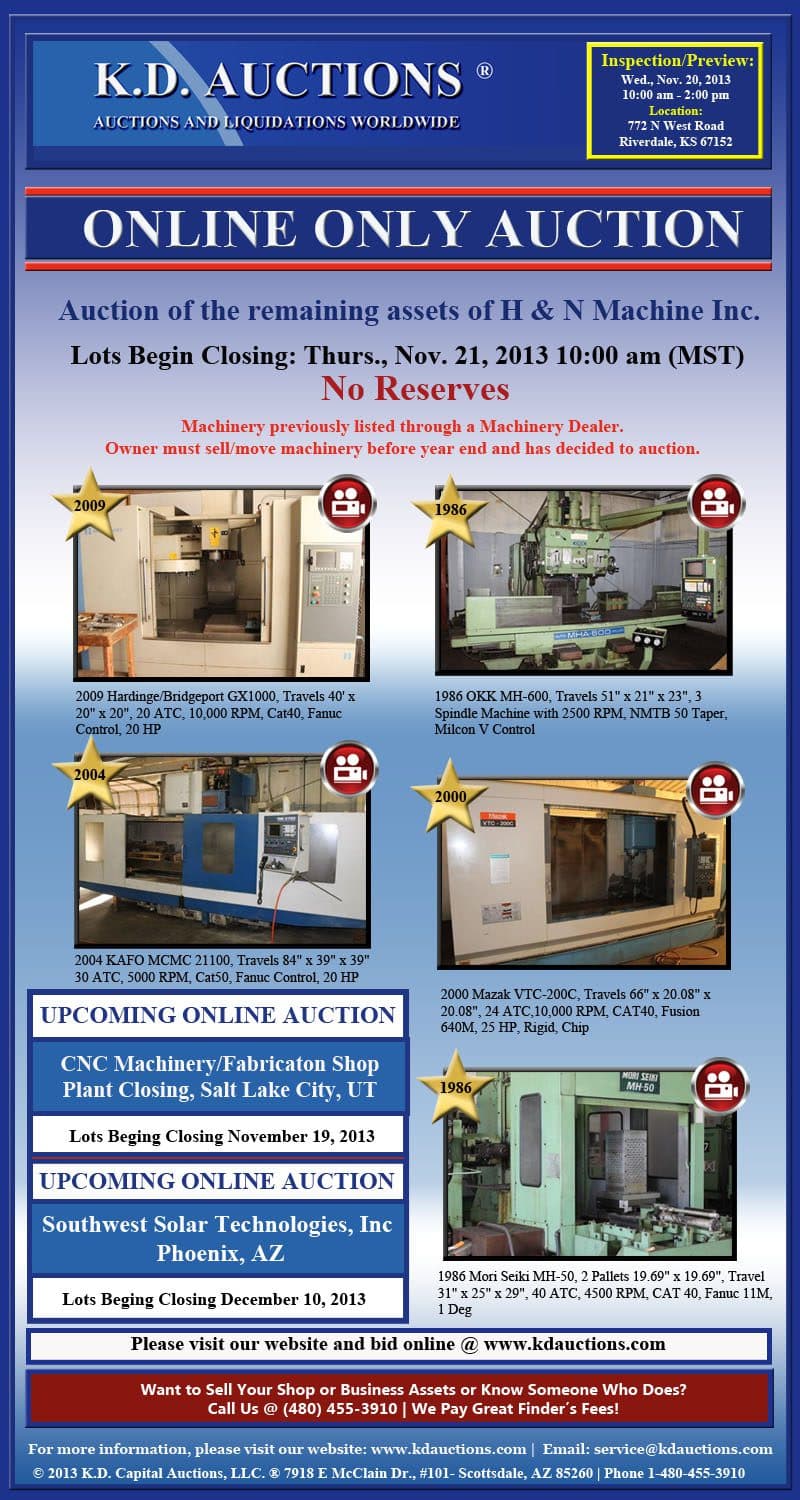 H&N Machine — CNC Machine Shop Liquidation, Riverdale KS