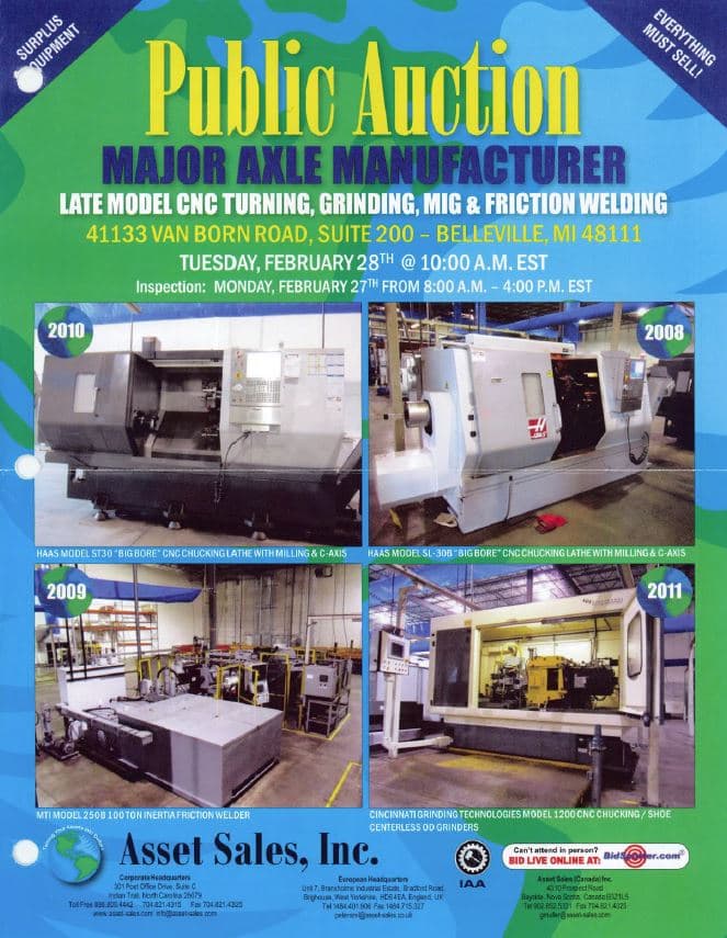 Major Axle Manufacturer — Production Facility Liquidation, Belleville MI