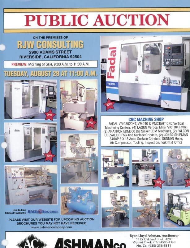 RJW Consulting — Industrial Equipment Liquidation, Riverside CA