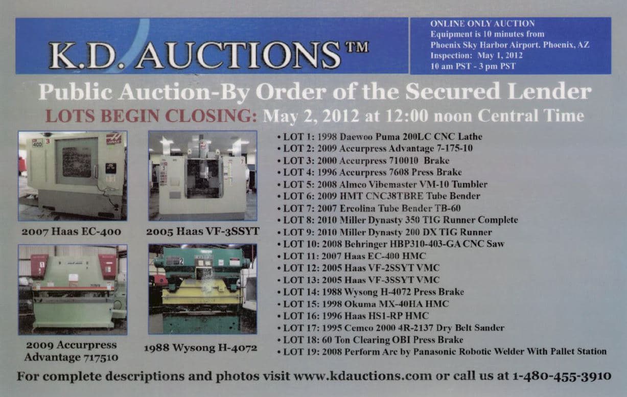 Secured Lender Auction — CNC Machine Shop, Scottsdale AZ