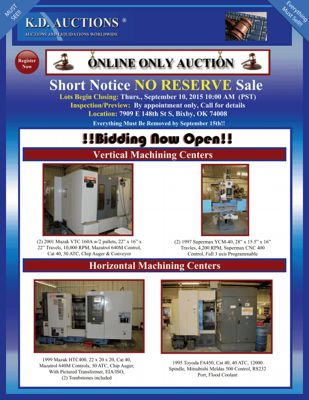 Short-Notice No-Reserve Industrial Auction — Bixby OK