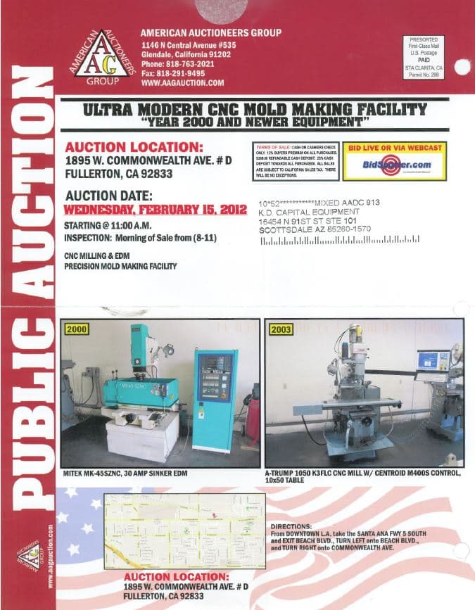 Ultra-Modern CNC Mold Making Facility — Complete Liquidation, Fullerton CA