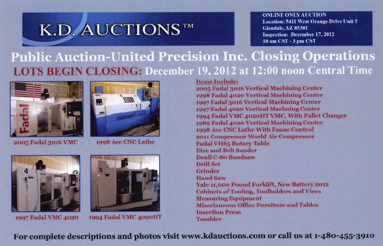 United Precision — CNC Machine Shop Liquidation, Scottsdale AZ