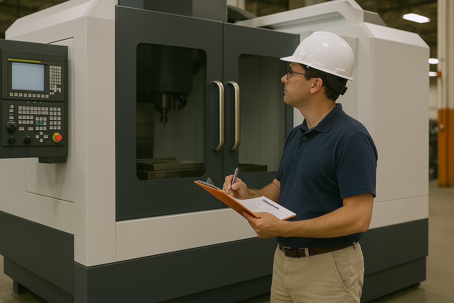 Certified appraiser inspecting CNC equipment on-site