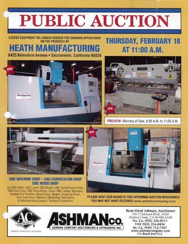 Heath Manufacturing — Sacramento, CA (Second Auction)