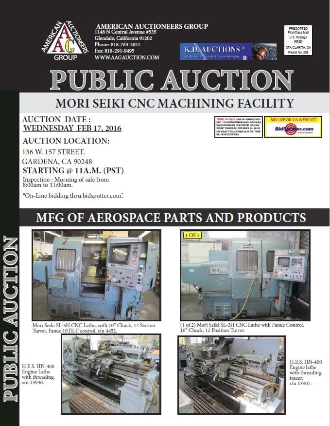 Mori Seiki CNC Machining Facility — Complete Liquidation, Gardena CA