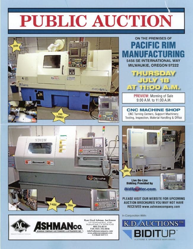 Pacific Rim Manufacturing — Complete Facility Liquidation, Milwaukie OR