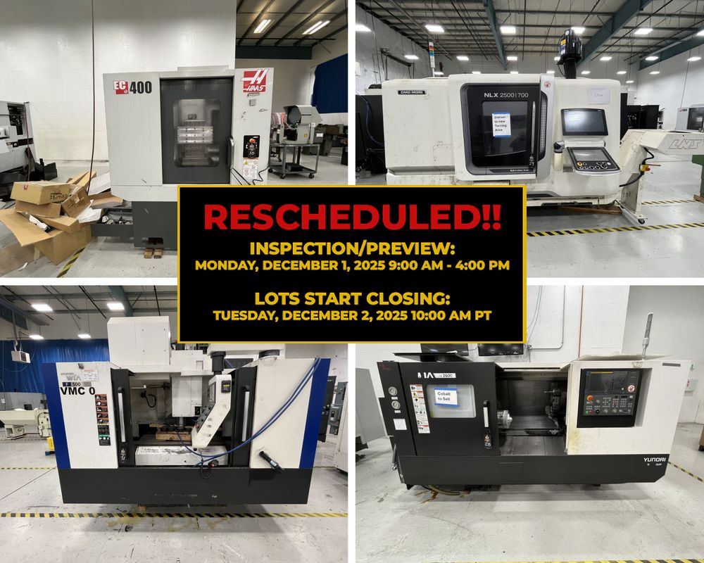 Surplus Assets Available Due to Expansion and Growth of Large Precision Machining Operation (ONLINE) Location: Arlington, WA. 98223